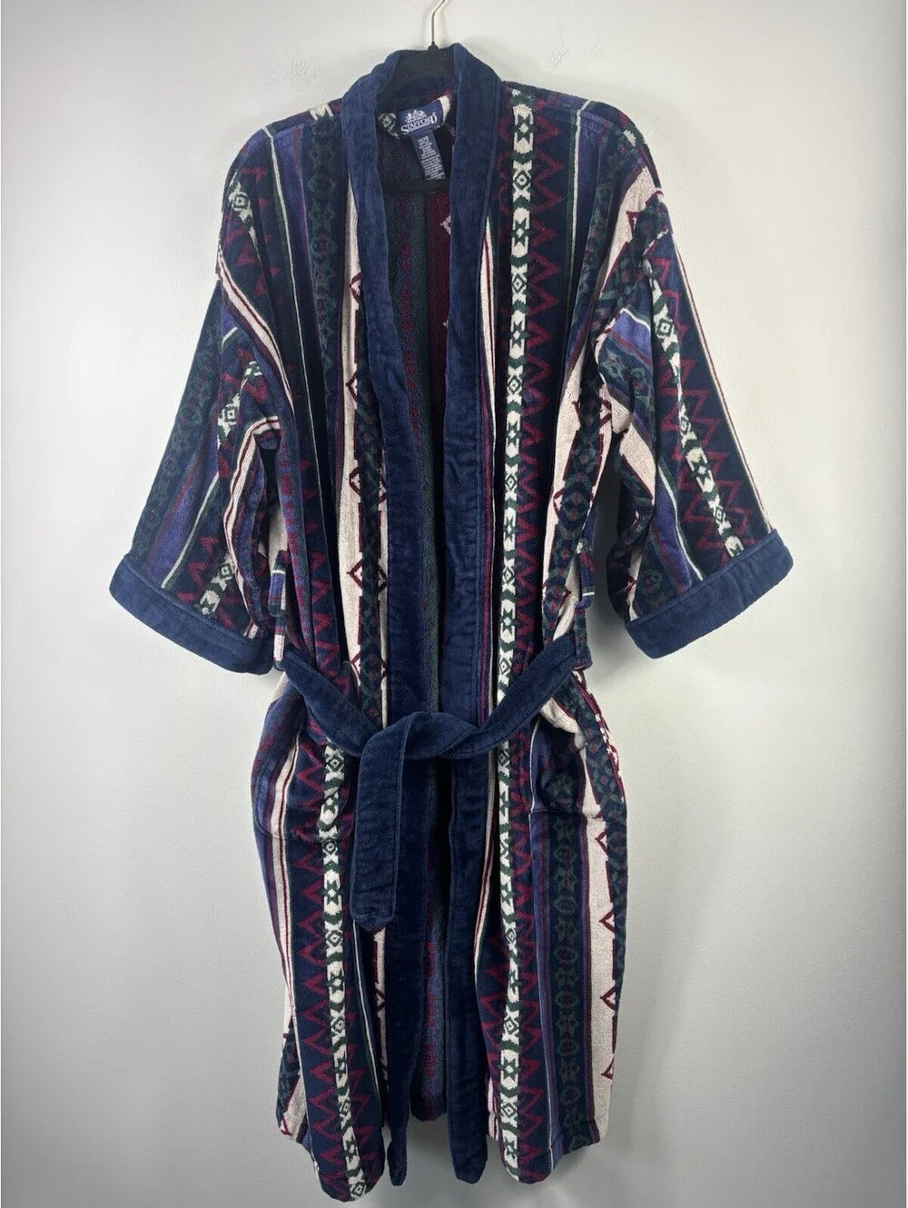 VTG Stafford Knightsbridge Men’s Robe Southwest Geometric Pattern Plush Cotton